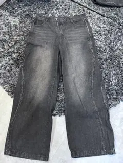 ダークグレー ストレートデニム フリンジ