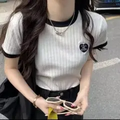 ホワイト 半袖 レディース Ｔシャツスリムフィット トップス【ホワイト】