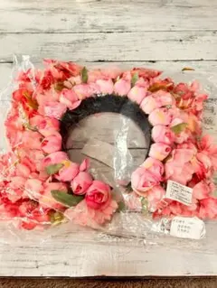 新品 お花のカチューシャ 横幅30cm ピンク系 かわいい フラワーヘアアクセ