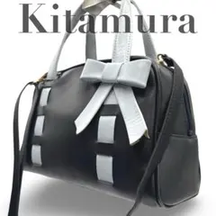 【美品】キタムラ　2way ショルダーバッグ　ハンド　レザー　斜め掛け　リボン