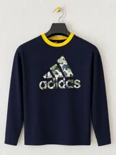 adidas キッズ 長袖Tシャツ 140 ネイビー ロンT カモフラ