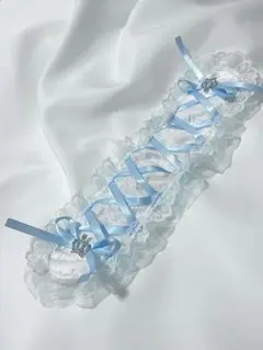 水色フリルリボンヘッドドレス