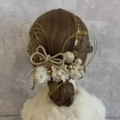ホワイトゴールド♡金箔付♡髪飾り ヘッドドレス 前撮り 成人式 卒業式 七五三