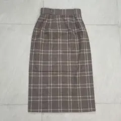 チェック タイトスカート ウール混 ベージュ きれいめカジュアル トラッド