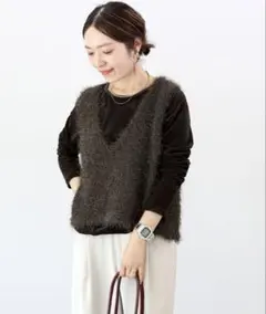 Aletta vita フェザーヤーンVネックニットベスト