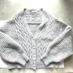 earth 水色ケーブルニット カーディガン