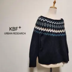 KBF+ ジャガード 求心柄ボートネックニット ブラック×グリーン F