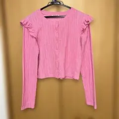 ZARA フリル付きピンクカーディガン