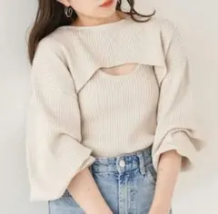 chico ショート丈ニット+リブタンクSET　アイボリー