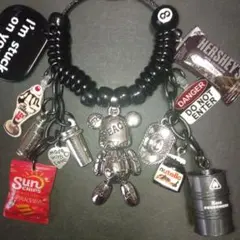 クールユラユラベアモノトーンブラックかわいいじゃらじゃらキーホルダーチャーム