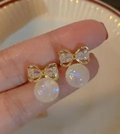 オーロラパール リボン ピアス