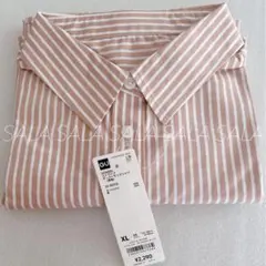 新品未使用タグ付き　GU　ストライプオーバーサイズシャツ　ＸＬ　ベージュ
