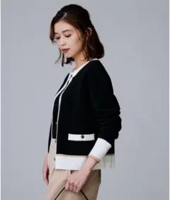 ボタン付き黒白バイカラーカーディガン