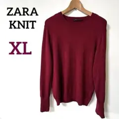 ZARA KNIT バーガンディ クルーネックセーター パールボタン