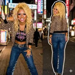 COLUMBIA & CO 内股プリント デニムパンツ 　ココルル
