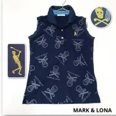 【美品】MARK&LONA スカル総柄 ノースリーブポロ S 紺 2021ロゴ