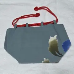 花柄 和装用バッグ グレー