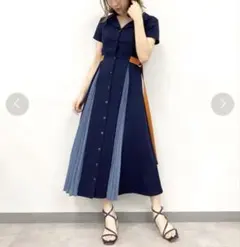 美品 REDYAZEL 配色 ダブルバックル シャツ半袖ワンピース