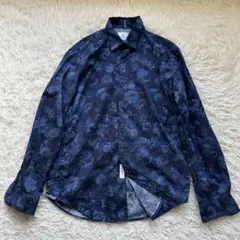 美品✨セルジュブランコ　シャツ　総柄　花柄　イタリア生地　コットン　青　ブルーのサムネイル