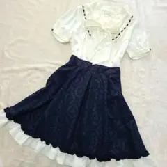 【極美品】アクシーズファム　ボウタイワンピース　リボン　レース　フレア　薔薇