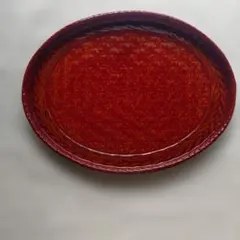 籃胎漆器 赤い花模様の楕円形漆器