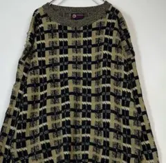 90's 古着　総柄デザイン　レトロ　ビッグサイズ　アクリルニット　XLサイズ