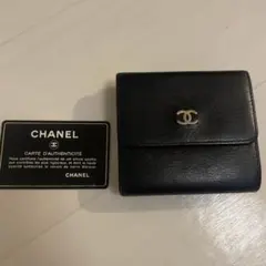 CHANEL ブラックレザー 三つ折り財布
