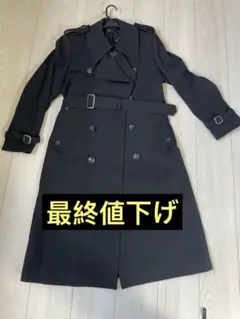 美品　ブラック トレンチコート ダブルブレスト　毛100% 着丈110