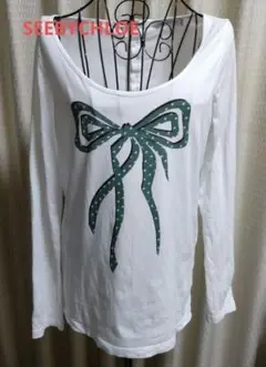 【中古】SEE BY CHLOE 　シーバイクロエ　リボンプリント長袖Tシャツ
