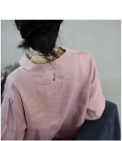 レディース100%麻リネン長袖シャツブラウス刺繍