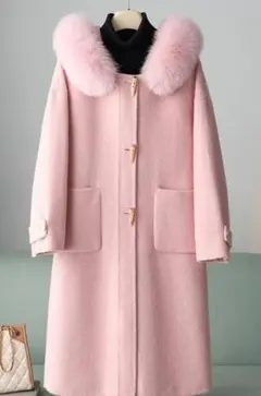 新品 フード付きフォックス衿☆優しい雰囲気のカシミヤ混ウール ロングコート