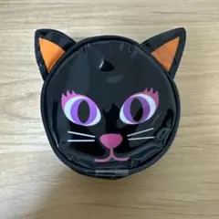 黒猫の顔 ジッパーポーチ HAPPY HALLOWEEN