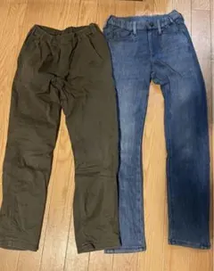 ユニクロ　キッズ140 デニム　カーキ　長ズボン2枚セット