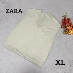 ZARA ザラ ベージュ Vネック ニットベスト スリット XLサイズ