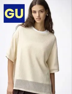 メッシュニットオーバーサイズプルオーバー[5分袖] GU