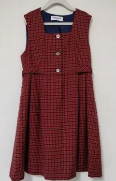 美品Familiar 赤緑チェック ノースリーブワンピース(130cm)
