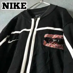 【★NIKE×バスケ刺繍】M 黒 トラックジャケット ブラック ジャージ 古着