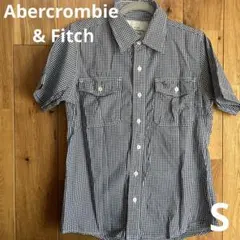 アバクロ　半袖シャツ　ギンガム　チェック　青　メンズ　Sサイズ