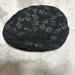 黒 花柄 ベレー帽