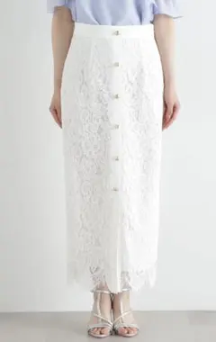 釦付きレースナロー(タイト)スカート