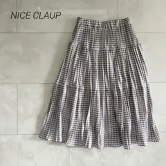 【ナイスクラップ】 プリーツスカート ギンガムチェック グレージュ ウエストゴム