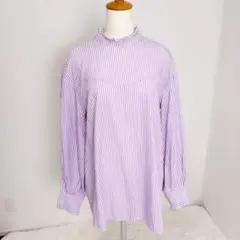 紫と白のストライプシャツ（長袖） ユナイテッド　アローズ　Free