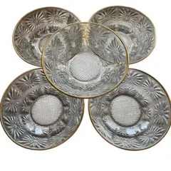 昭和レトロガラス皿 5枚セット 花柄　金縁　フルーツデザート皿