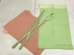 未使用あり　美品　正絹　帯揚げ2枚　帯締め1本の3点セット　黄緑　ピンク　縮緬