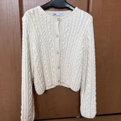 ザラ ZARA ビジューボタン ニットカーディガン レディース M ケーブル