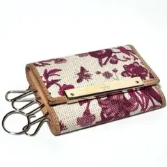 GUCCI グッチ キーケース フラワー 蝶 総柄 キャンバス ヌメ革 レザー