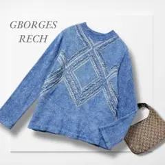 ジョルジュレッシュ◆セーター(S)青 幾何学模様 大人女子 上品 柔らか さし色