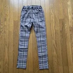 【美品】branshes グレーチェック柄　ロングストレッチ　パンツ　140cm