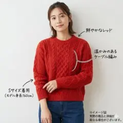 【新品タグ付】ユニクロ UNIQLO ケーブルクルーネックセーター 赤 S 秋冬