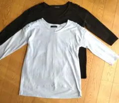 2枚セット レース装飾付き七分袖トップス（ライトブルー・ブラック）